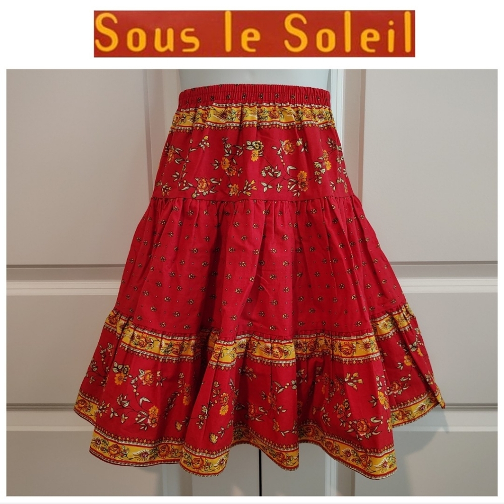 Sous le Soleil Red & Mustard Floral Skirt (French Brand)